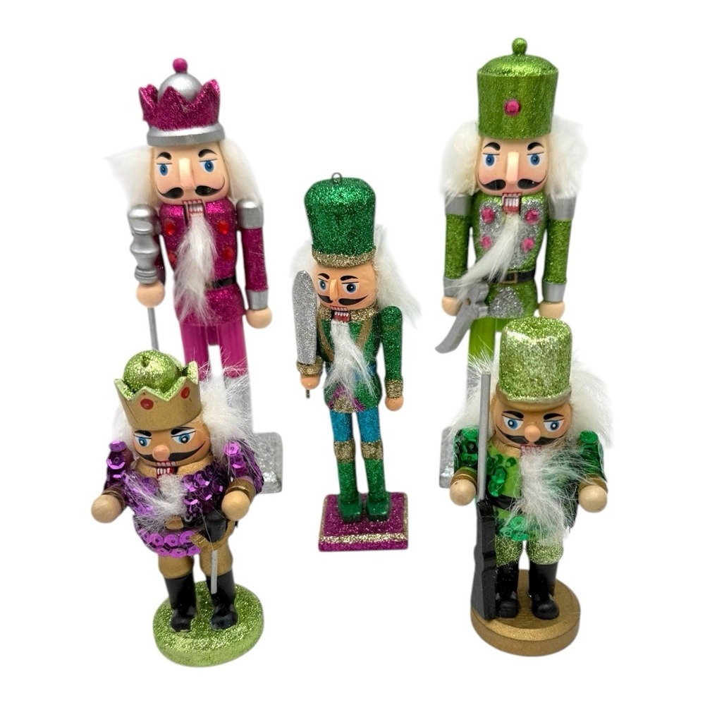Lot Of 5 Mini Whimsical Bright Colored Nutcrackers Range 4" - 7" EUC